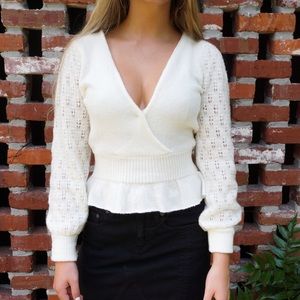 Urban outfitters Delilah Pointelle Ruffle Sweater